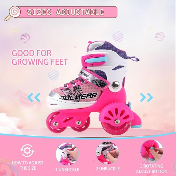 Sowume Kids Pink 1 Adjustable 8 Wheels Shine Safe And Fun Illuminating Skates - Picture 2 of 7